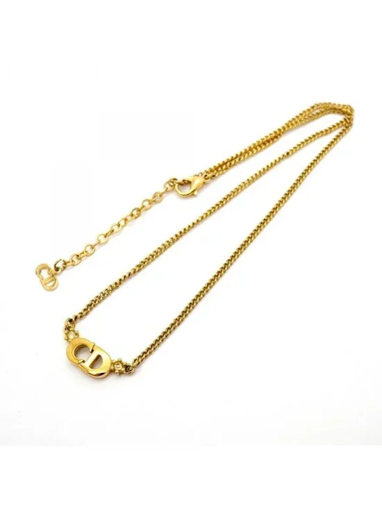★SOLD★ Dior Necklace Cdlogo Gold Plated Line Stone - Picture 3 of 5